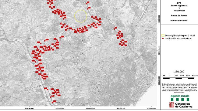 Figura 4. Puntos de control en zonas de vallados de la zona core y en parque natural de la Collserola
