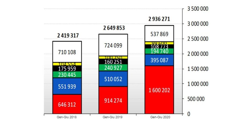 Fig. 1 UE: Esportazioni di carne suina in tonnellate di peso carcassa. Fonte: DG Agri.
