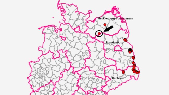 Il ritrovamento è stato effettuato a Marnitz nel distretto di Ludwigslust-Parchim. Fonte: TSIS.
