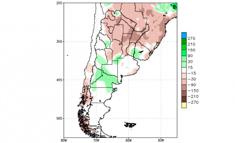 Mappa 1. Anomalie delle precipitazioni in Sud America (mm, 30 GEN 2022-28 FEB 2022, fonte: Climate Prediction Center &ndash; NOOA)
