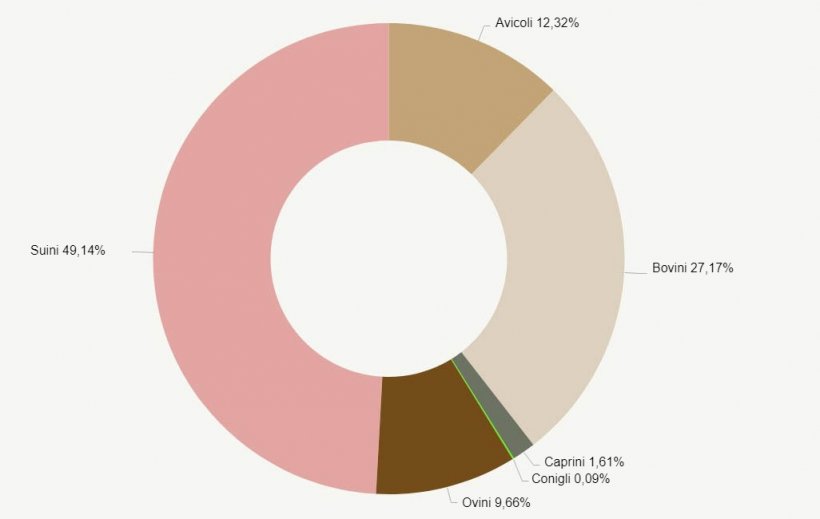 Composizione dei tipi di animali, a seconda delle specie in UGT. Fonte: INE.
