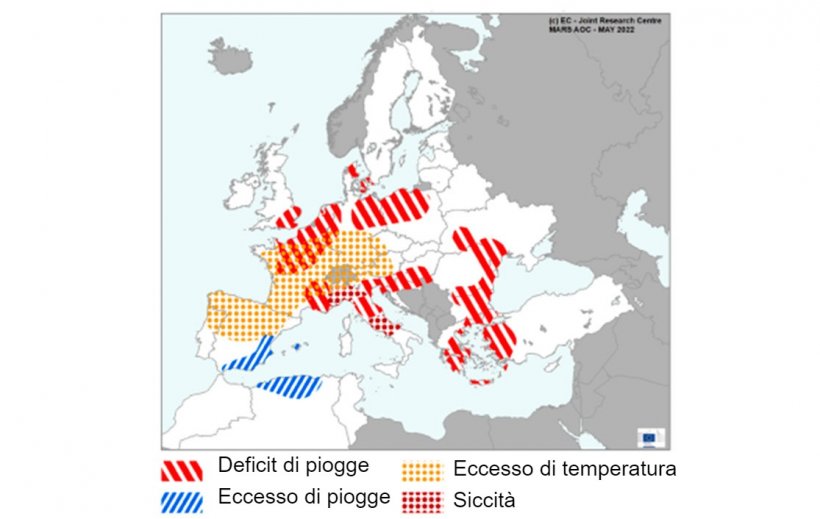 Mappa 1. Eventi meteorologici estremi in Europa dal 1 aprile al 20 maggio 2022 (fonte: MARS Butlletin 23/05/2022)
