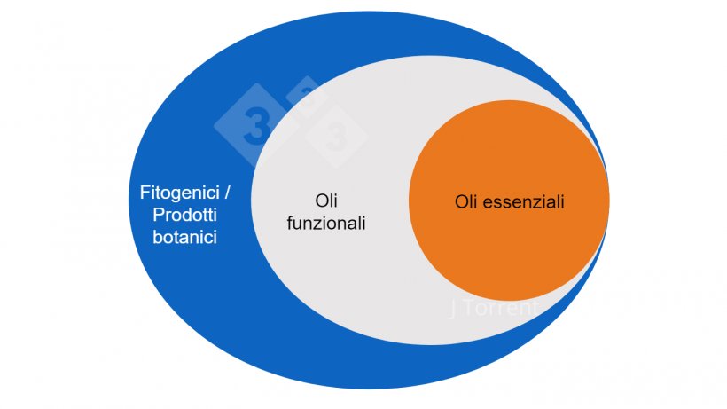 Figura 1. Illustrazione della terminologia utilizzata per descrivere oli essenziali, oli funzionali e prodotti botanici o fitogenici.
