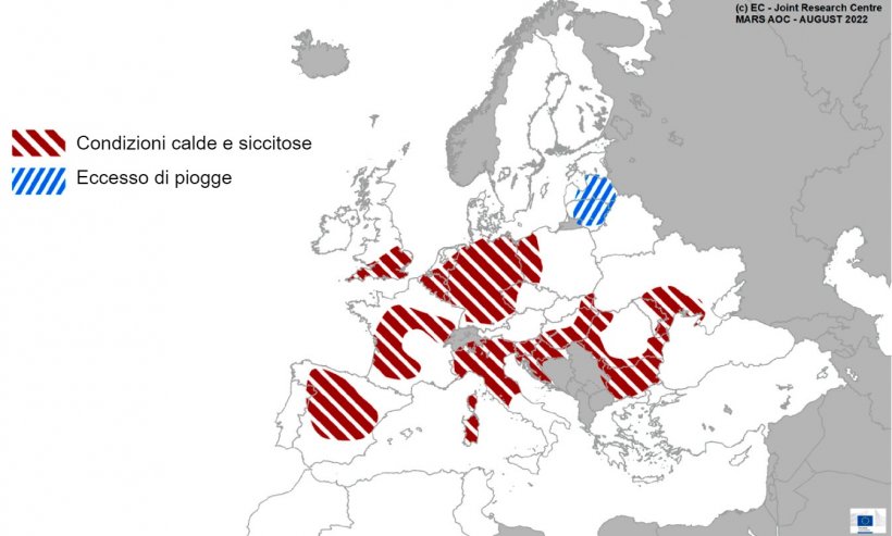 Mappa 1. Eventi meteorologici estremi in Europa dal 1 luglio al 19 agosto 2022 (fonte: Bollettino MARS 22/08/2022).
