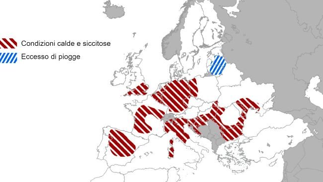 Mappa 1. Eventi meteorologici estremi in Europa dal 1 luglio al 19 agosto 2022 (fonte: Bollettino MARS 22/08/2022).