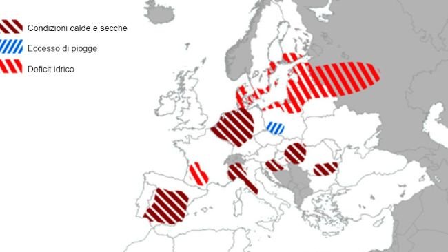 Mappa 1. Eventi meteorologici estremi in Europa dal 1 agosto al 16 settembre 2022 (fonte: MARS Butlletin 19/09/2022)
