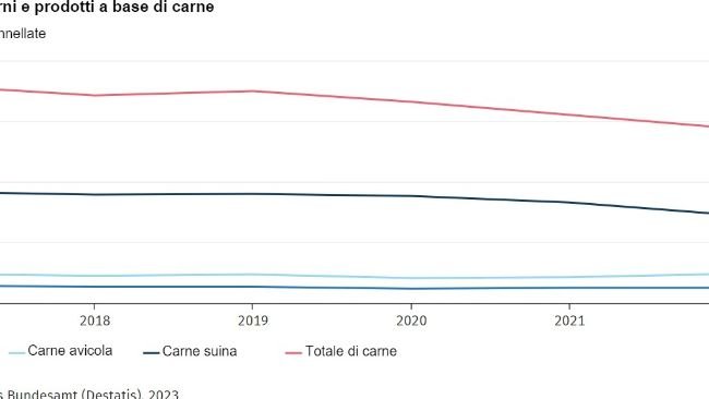 Evoluzione delle esportazioni di carne e prodotti a base di carne. Fonte: Destatis.