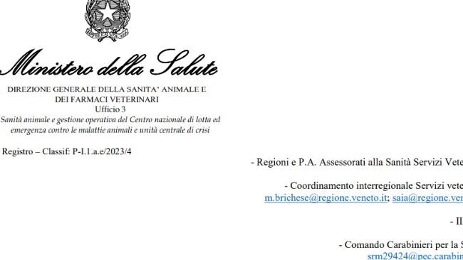 Nota Ministeriale di aggiornamento al 14 settembre della psa in Italia.