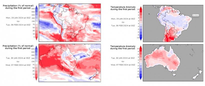Mappa 2. Previsioni climatiche nell&#39;emisfero sud (fonte: www.smn.gob.ar)
