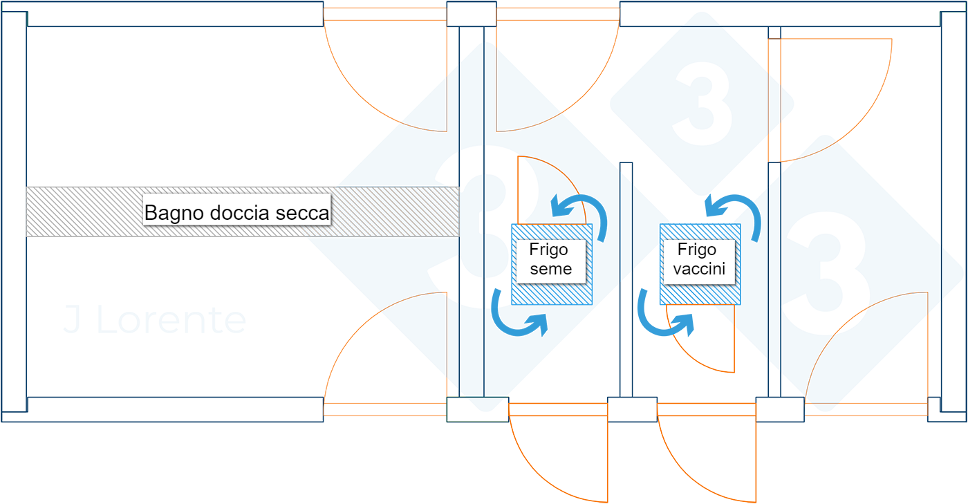 Pianta dellarea reception con separazione delle aree.