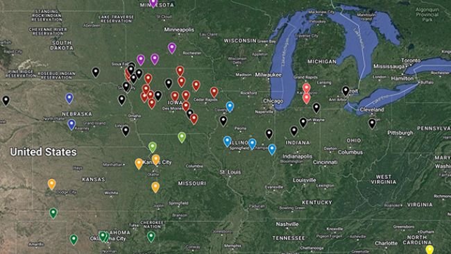 Dislocamento nello Stato di Iowa. Fonte: https://www.ipic.iastate.edu/