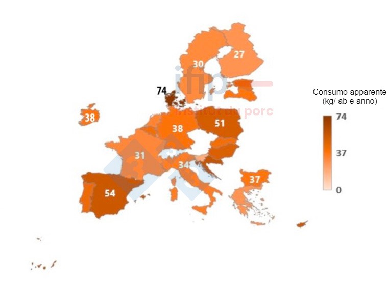 Consumo apparente di carne suina nel 2023 nellUE27