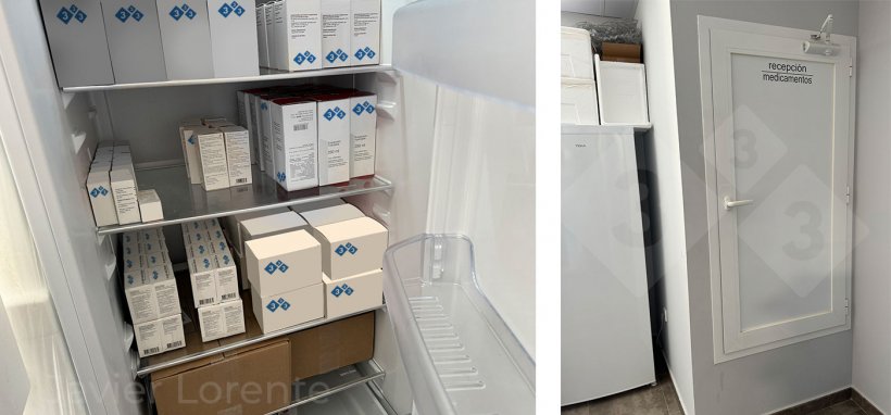 Foto 2. Sinistra: Conservazione adeguata dei farmaci. Destra: Le strutture di ricezione dei farmaci garantiscono il mantenimento della catena del freddo.