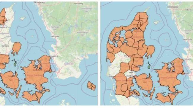 Figura 1. Aree del piano di controllo  attivo per la riduzione della PRRS.
Le aree di negativizzazione attive sono contrassegnate in arancione. A sinistra: gennaio 2024. A destra: gennaio 2025.