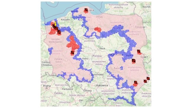 Ogniska ASF u świń w Polsce od początku 2025r. Żółtą strzałką zaznaczono 16. ognisko. Źródło: Główny Inspektorat Weterynarii