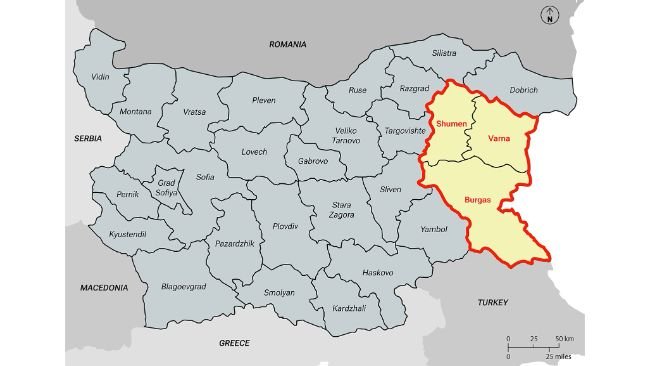 Figure 1. Map of the territories where EBS breed was officially farmed prior ASF (delimited in red).