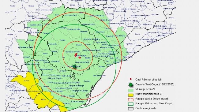 Mappa che mostra i comuni recentemente colpiti in seguito al rilevamento di un nuovo caso. Fonte: Governo della Catalogna.