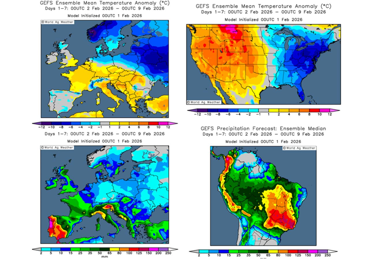 Previsioni meteo per lemisfero australe e lEuropa (fonte: Grads/Cola)