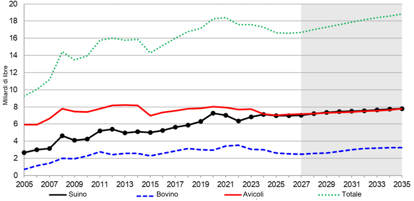 Esportazioni di carne dagli Stati Uniti, 2005-2035