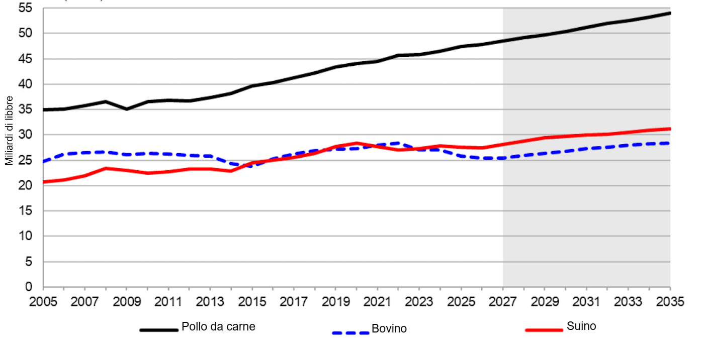 Produzione di prodotti animali negli Stati Uniti, 2005-2035