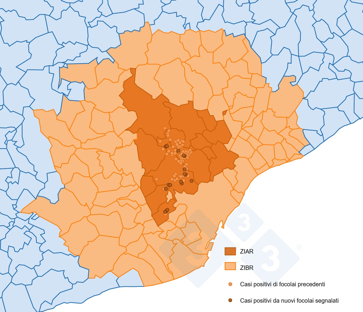 Mappa dei nuovi focolai di peste suina africana in Spagna