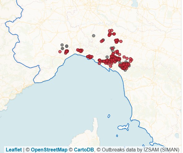 Dati IZSMAN (SIMAN) della positivit&agrave; alla peste suina africana nei cinghiali nel mese di marzo (fino al 25 marzo 2026)