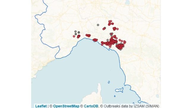 Dati IZSMAN (SIMAN) della positività alla peste suina africana nei cinghiali nel mese di marzo (fino al 25 marzo 2026)