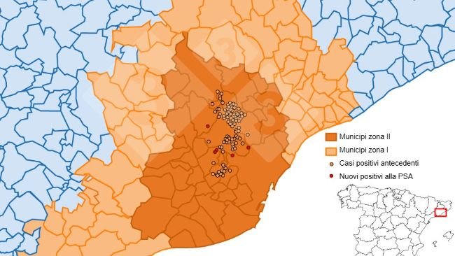 Localizzazione dettagliata dei 238 casi di cinghiali rilevati nella zona ristretta II