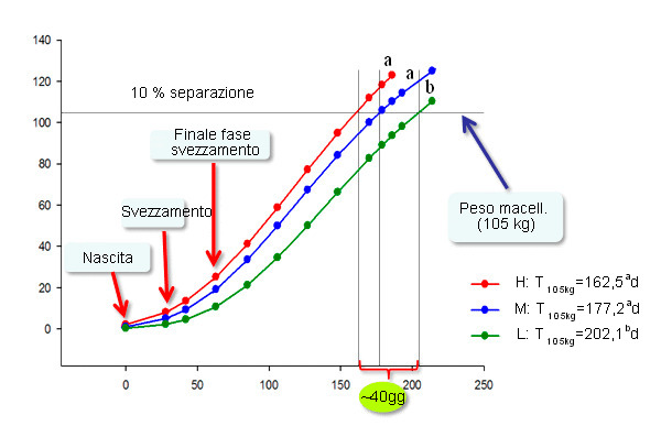 Evolución del peso vivo medio de los cerdos a lo largo del tiempo