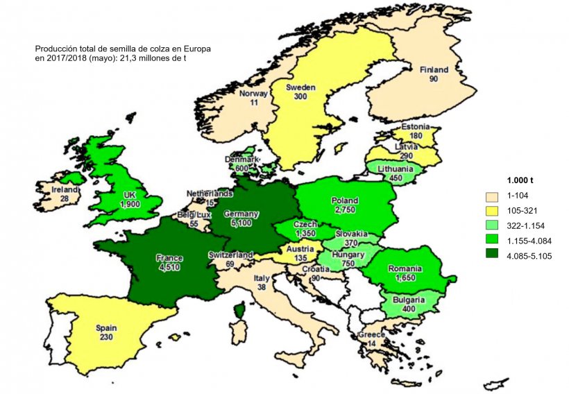 Immagine 5. Produzione stimata delle sementi di colza in Europa (maggio 2017). Fonte USDA
