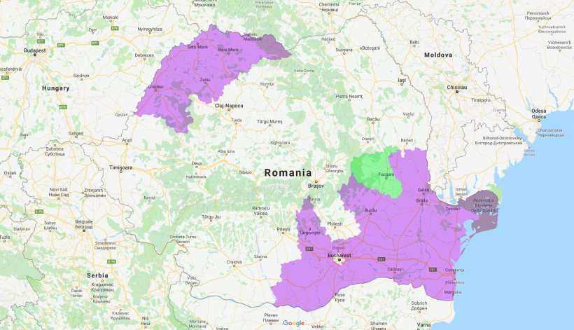 Condados afectados por PPA en Rumanía