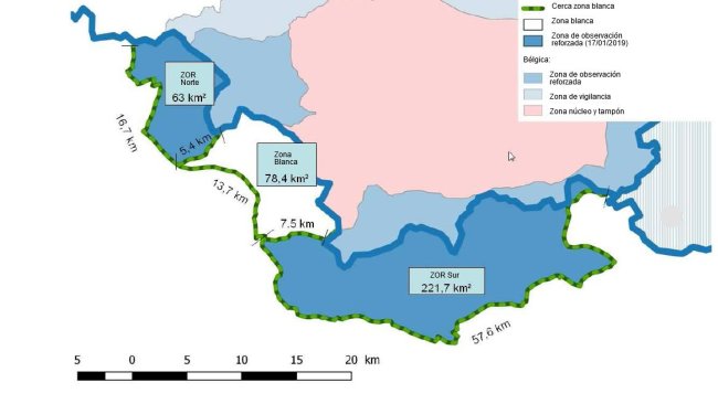 Mappa della zona bianca e zone di osservazione rinforzate per la PSA