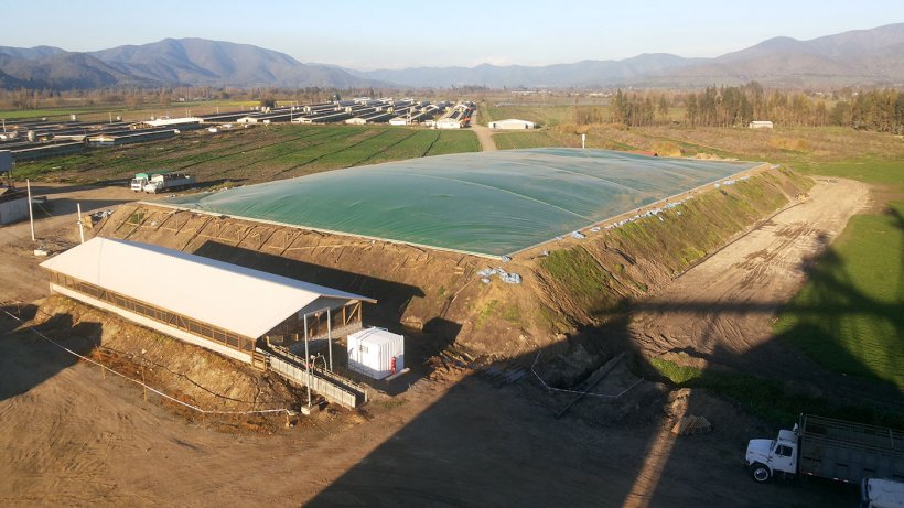 Figura 3: Laguna anaerobica coperta di recupero e consumo di energia da&nbsp;biogas nel Campus El Campesino (Agr&iacute;cola AASA, Cile). Foto: Alejandro Gebauer.

