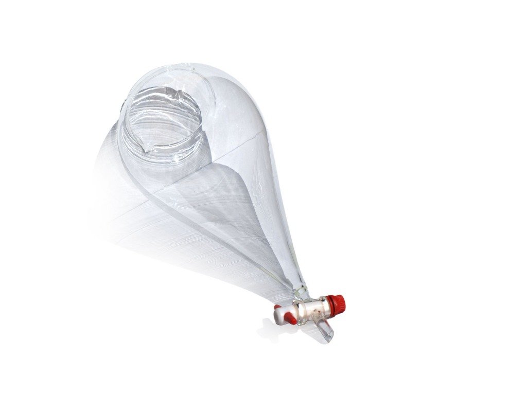 Imbuto conico per la 1ª decantazione, 2L, bocca larga per setaccio,chiave teflon Imbuto conico per la 1ª decantazione, 2L, bocca larga per setaccio,chiave teflon