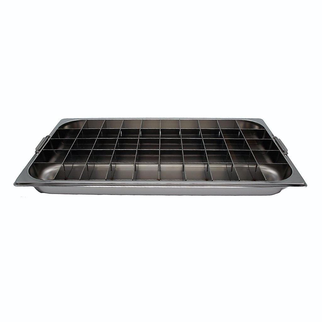 Vassoio porta campioni in acciaio inox. 50 scompartimenti Vassoio porta campioni in acciaio inox. 50 scompartimenti